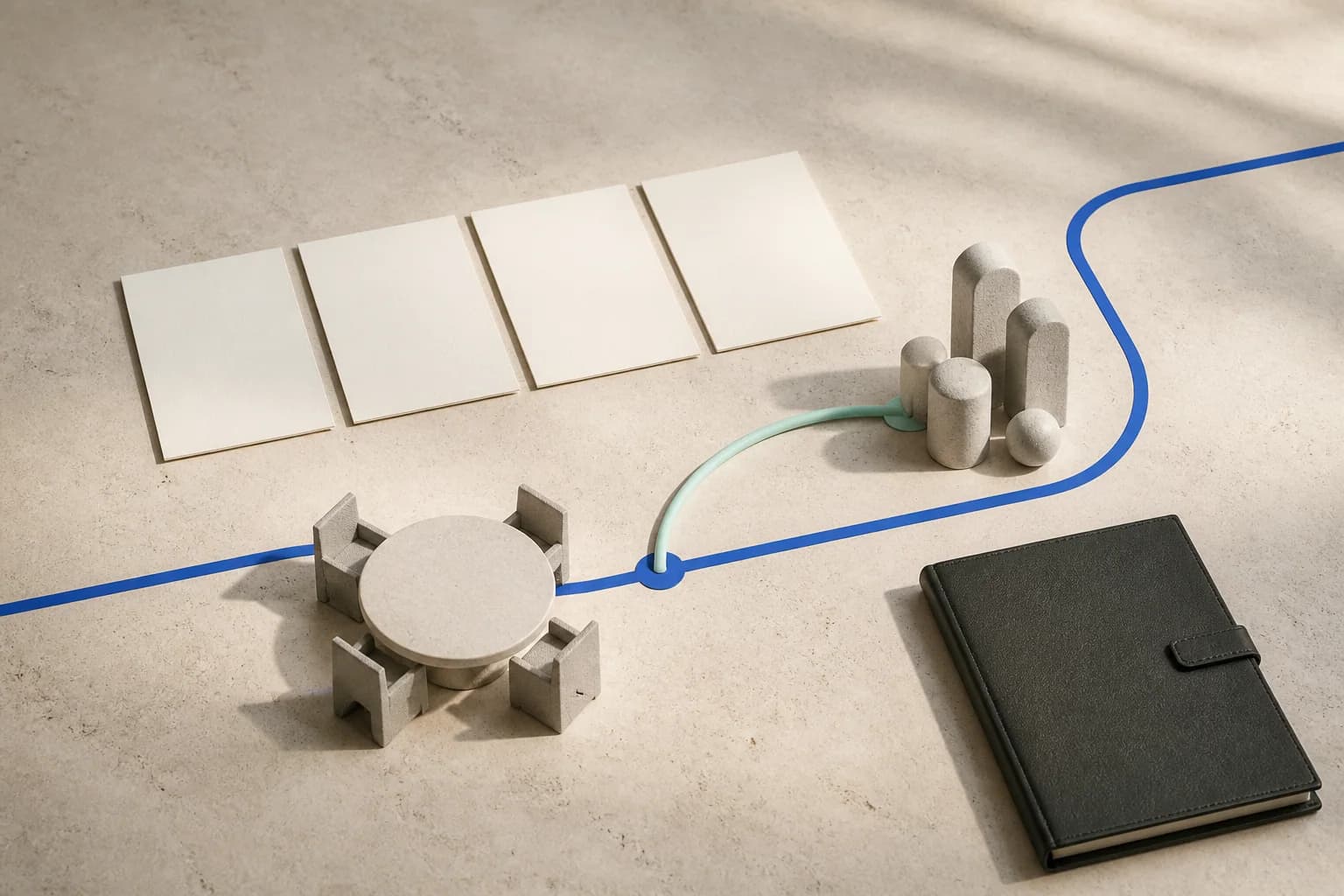 Commercial activity cards, meeting table and account cluster joined in an operating rhythm